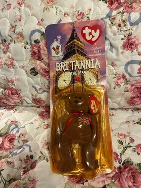 Ty Britannia Bear Plush - Brown with Red Ribbon and Union Jack, New in box